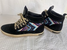 Inkkas Black Suede High-Top Sneakers Handmade Tribal Pattern Size W7 / M5