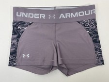 Under Armour UA HeatGear Compression 3" Shorts Womens Size L Purple Gray Gym