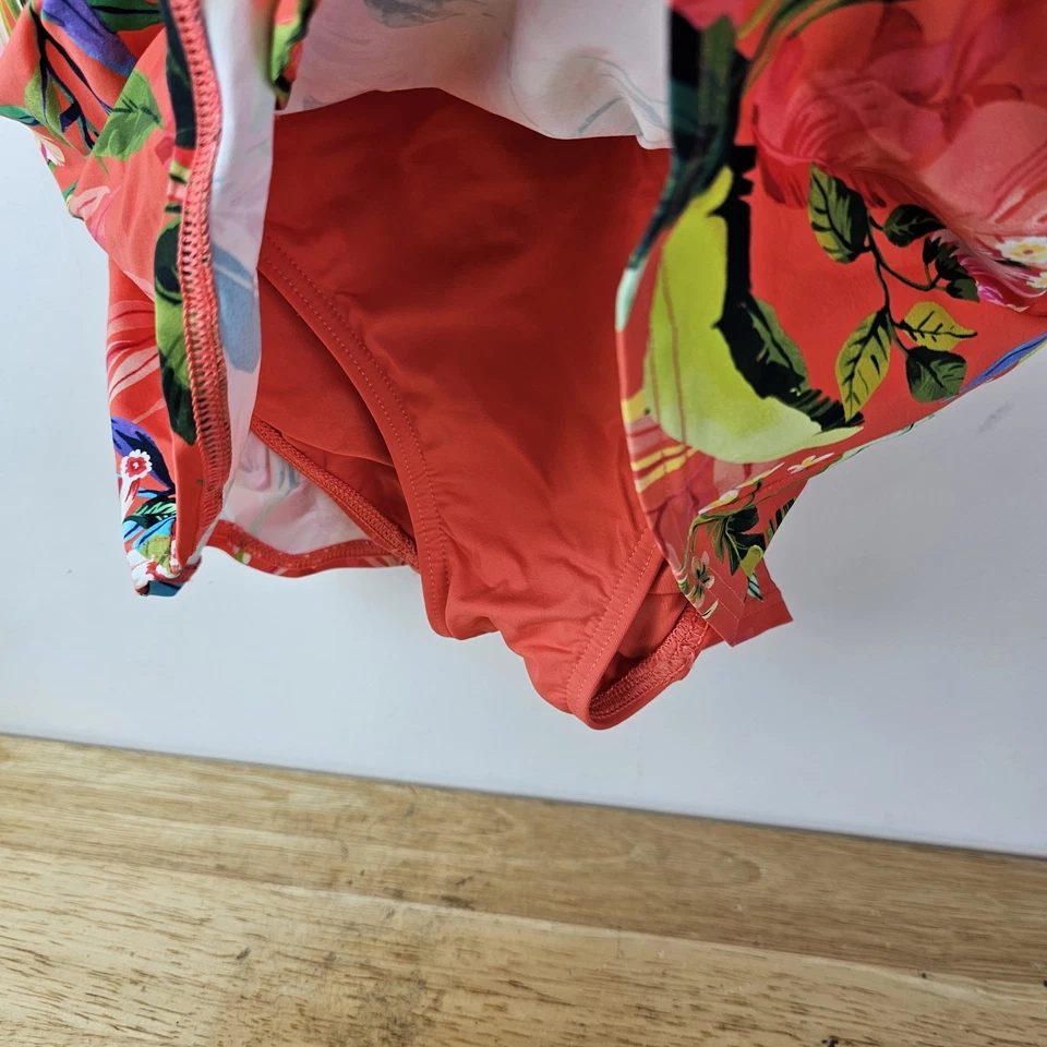 Vestido de baño Lands' End L 14 16 floral tropical naranja envolvente de tulipán de una pieza Foto 4 de 4