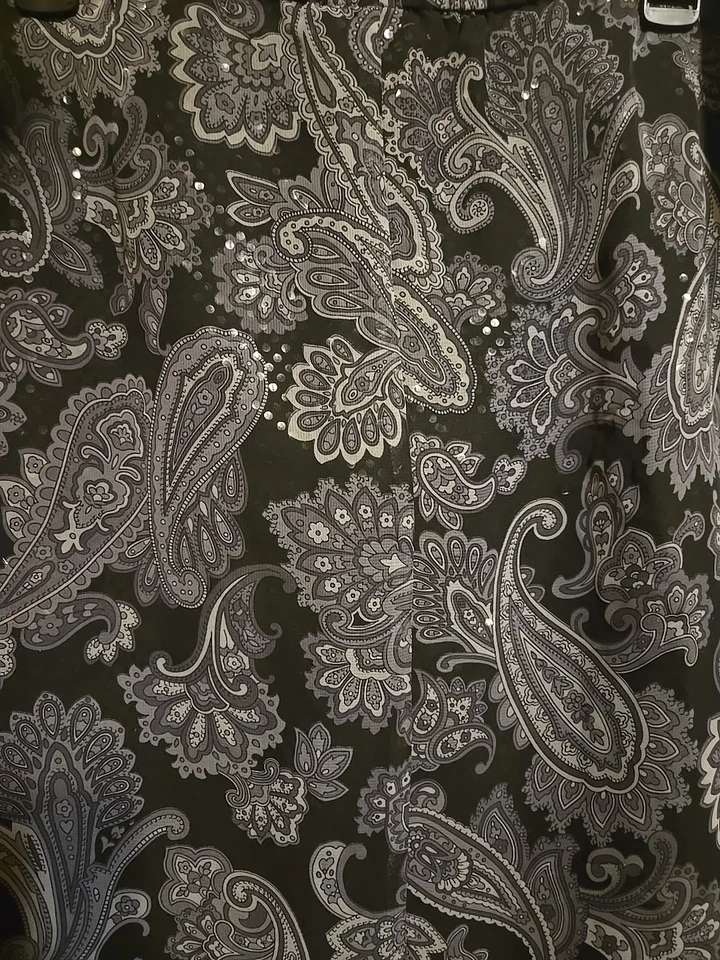 Falda Villager negra con estampado de cachemira línea A para mujer 10P poliéster hasta la rodilla Foto 4 de 4