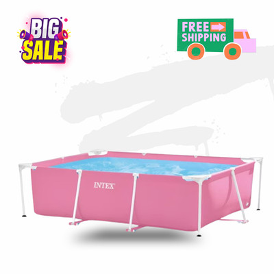 SALE-Intex 84'' x 23.62'' Rectangular Frame Above Ground Outdoor Pool 28266EH Pink
