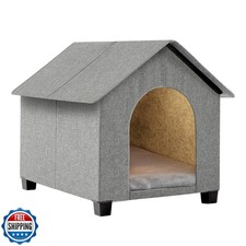 Indoor Dog House, Elevated Foldable Dog Cave Bed with Removable P