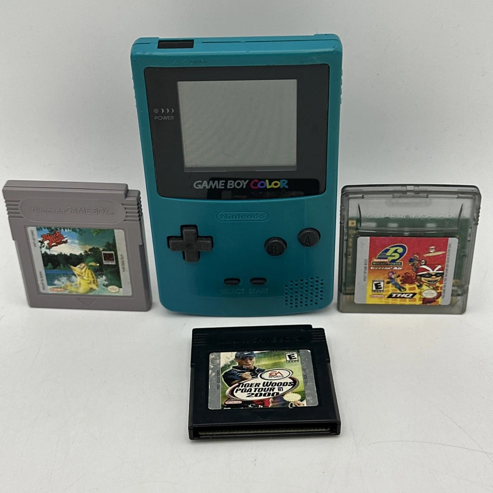 Paquete de Consola Nintendo Game Boy Color Verde Azulado (Azul) Original + 3 Juegos PROBADOS Foto 2 de 4