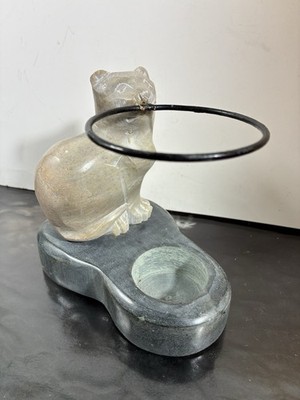 Vintage Marble Cat Using His Mouth Candle Holder Made in India