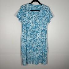 Soft Surroundings Women M Blue Supima Abstract Cyan Paisley T-Shirt Dress NWOT