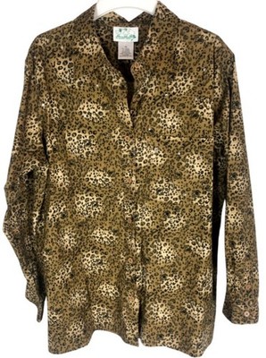 NEW Quacker Factory Blouse Top 1X Brown Black Tan Leopard Rhinestone Accent Plus