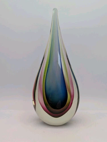 Vintage Murano Sommerso Triple Colored Tear Drop Sculpture by Seguso Flavio 11"