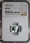 NGC MS-64 1939-P Mercury Dime, Cartwheeling, Gem Quality specimen.