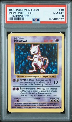 1999 POKEMON BASE SET SHADOWLESS #10 MEWTWO-HOLO PSA 8