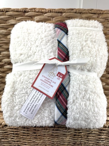 Pottery Barn Kids Stewart Plaid Sherpa Robe Size Large 8-10~ IVORY Christmas 