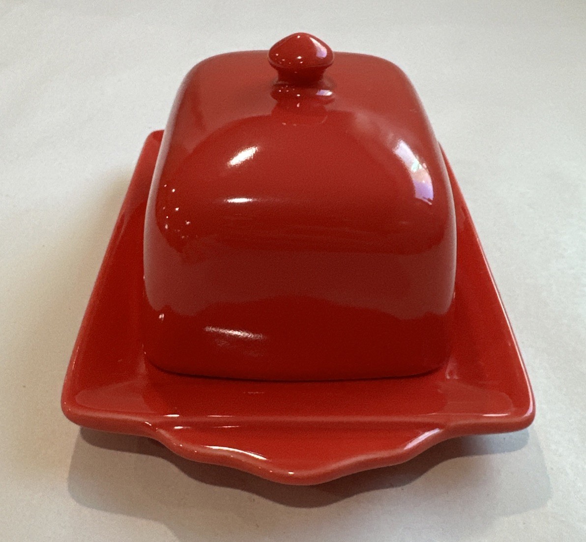 Biscuit Red Half Stick Ceramic 2pc Butter Dish Cheese Dish Microwave Safe