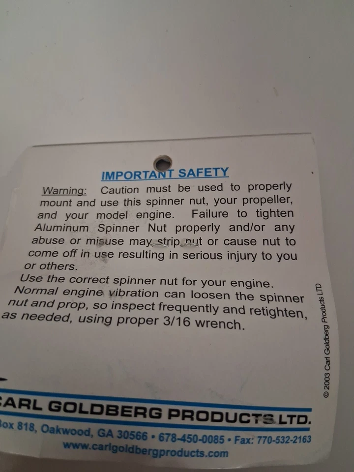 Carl Goldberg Blue Aluminum 1 1/4 Spinner Nut 8mm X 1mm - Image 3 of 3
