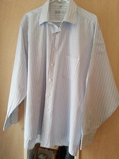GEOFFREY BEENE MENS BUTTON DOWN WHITE WITH BLUE STRIPES DRESS SHIRT SIZE 17.5