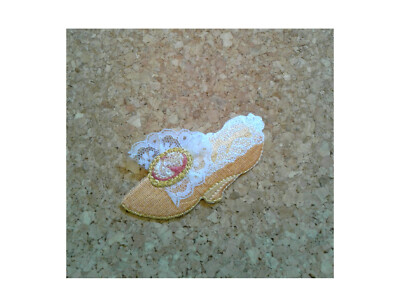 Victorian Shoe Iron On Applique Patch - Peach - Embroidered Cameo - Art Deco