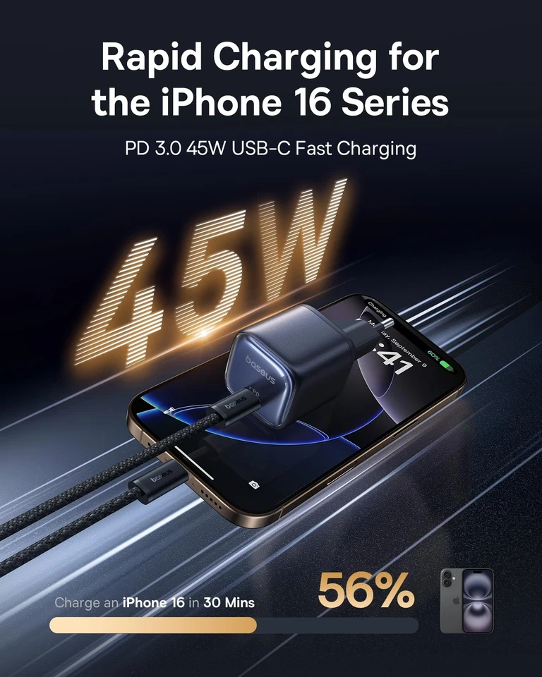 Cargador Baseus 45W, Bloque Cargador PicoGo C1 USB C Carga Rápida, Tipo Compacto... Foto 2 de 4