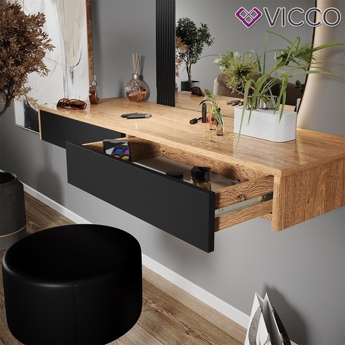 Schminktisch Melisa Eiche Schwarz 120 cm mit Beleuchtung und Hocker Vicco - Bild 5 von 8