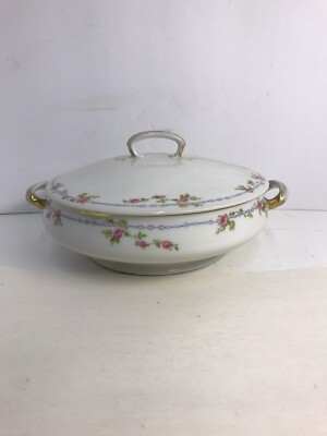 CH Fields Haviland Limoges Wright Tyndale Van Roden Covered Serving Dish 8 1/2 