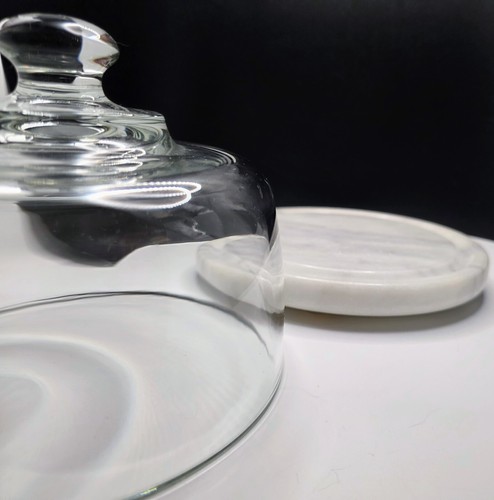 Vintage Glass Domed Cloche Butter Cheese Dish with Marble Base - Picture 6 of 8