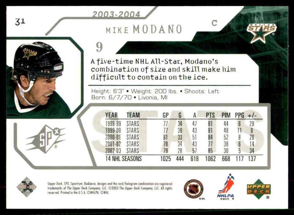 2003-04 Upper Deck SPx Mike Modano #31 - Image 2 of 2