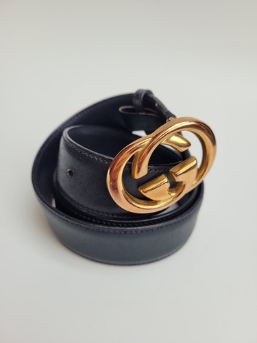 Cinturón de cuero casi negro con logotipo vintage con logotipo de Gucci GG. - Imagen 6 de 9