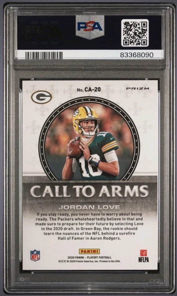 2020 Panini Playoff Call To Arms Rookie Purple Prizm JORDAN LOVE PSA 10 Packers - Image 2 of 2