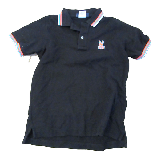 Psycho Bunny Large Black w/Orange Green White tripes Worn A Few Times L 14/16