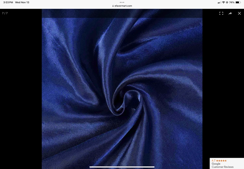 5 Navy Blue Satin 90x132" RECTANGLE TABLECLOTH for 6 foot table with floor lengt - Image 2 of 4