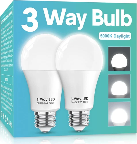 3 Way LED Light Bulbs 50 100 150W Equivalent, Daylight 2 Pack, White