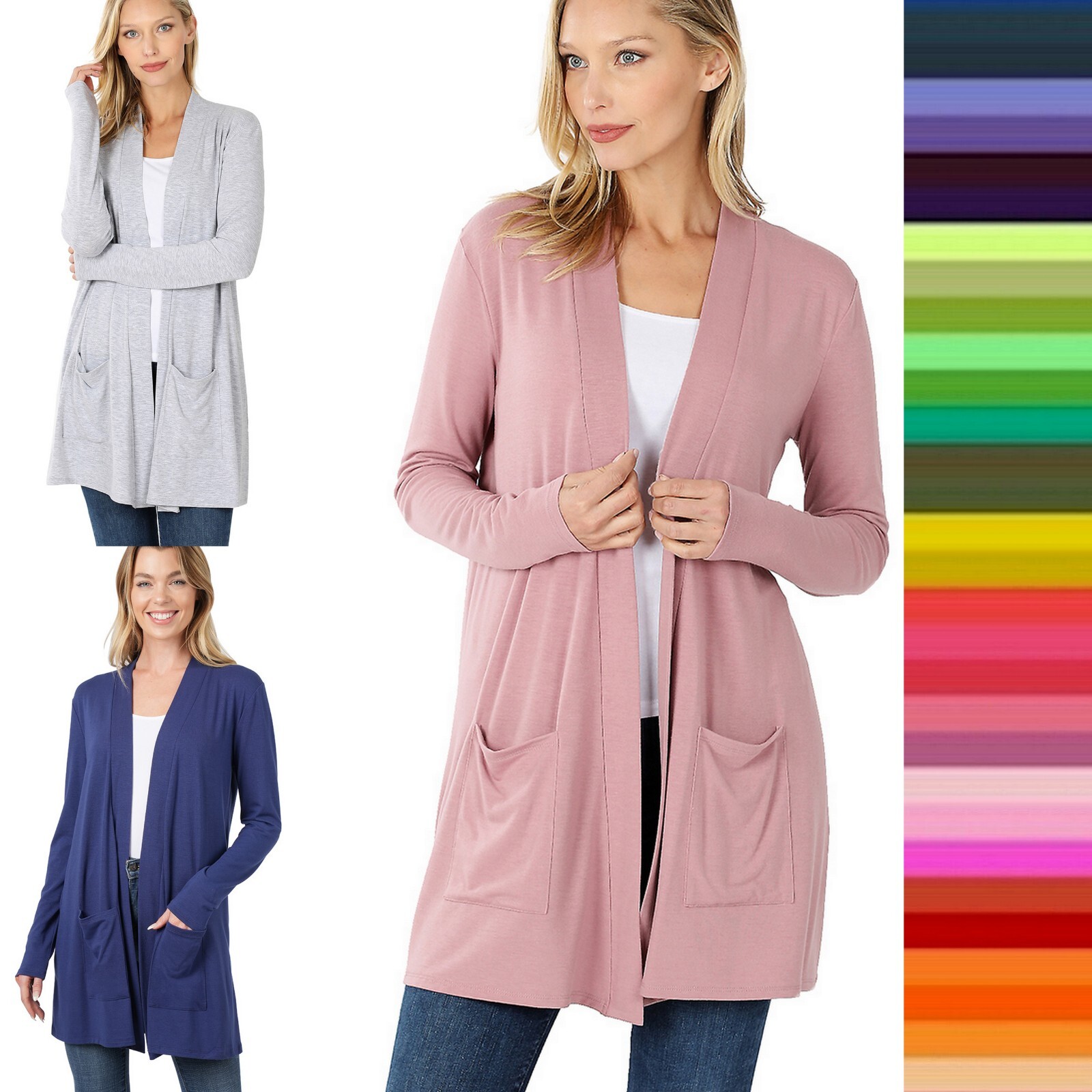 Women's Open Front Long Sleeve Knee Length Long Cardigan Slouchy Side  Pockets | eBay