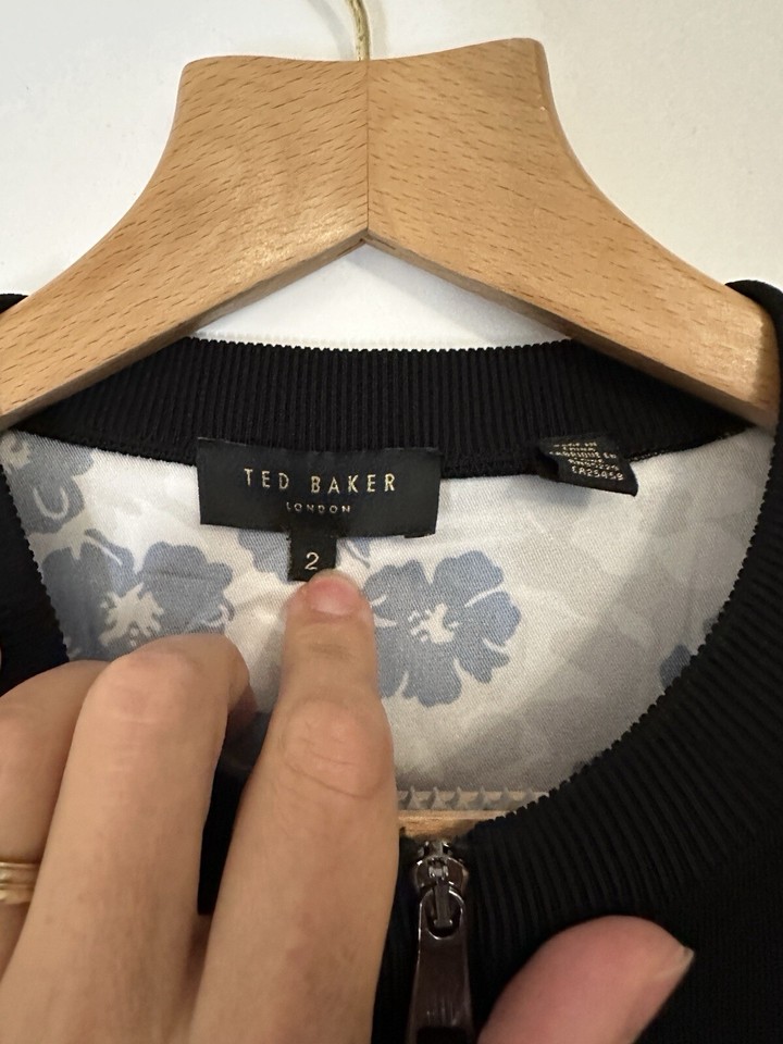 Ladies Ted Baker Size 2 UK 10 Black Zip Up Satin Back Cardigan eBay