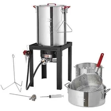 30QT Turkey Deep Fryer & 10QT Fish Fryer Kit Aluminum 54,000BTU Propane Burner