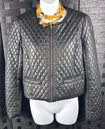 Forever 21 Womens Large Jacket Black Quilted Puffer Cropped Lightweight Zip