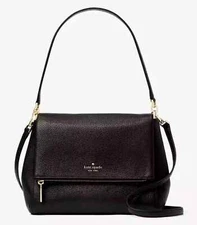 Kate Spade Leila Medium Flap Shoulder Bag Black Leather K6029 Purse NWT $399 FS