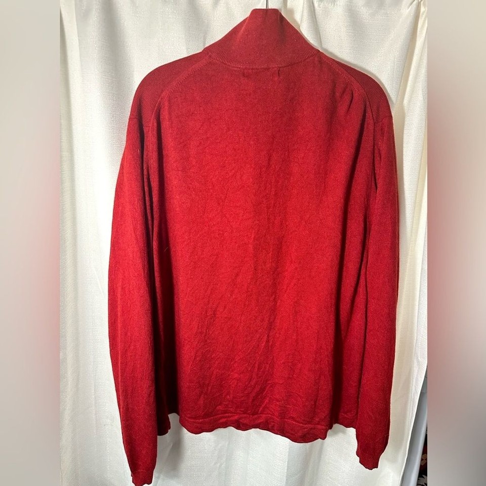 Banana Republic Silk & Cashmere 1/4 Zip Knit Sweater, Red & Gray w