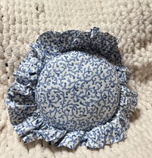Small Round Blue/White Abstract Swirl Print Ruffled Decorative Throw Pillow