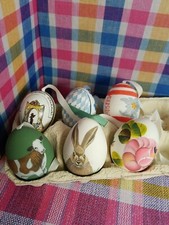 6 Spring Easter Flower Bunny Cow Austria Hand Painted Folk Art Real Egg 2.5"