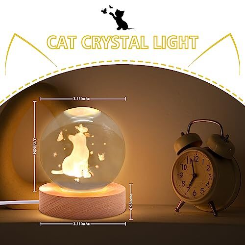 Figura 3D 3,15 pulgadas 3D lámpara de luz con base de madera regalos para gato - Imagen 5 de 8