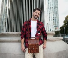 13" Brown Leather Messenger Bag Shoulder Bag Vintage Crossbody bag for Men Women