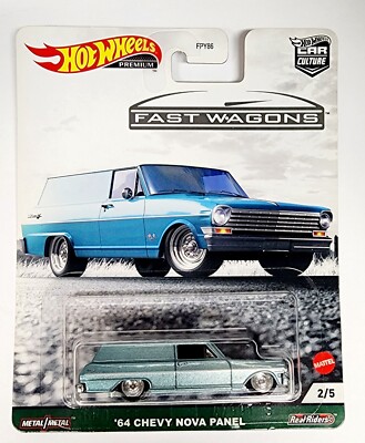HOT WHEELS PREMIUM CAR CULTURE '64 CHEVY NOVA PANEL FAST WAGONS W/REAL RIDERS
