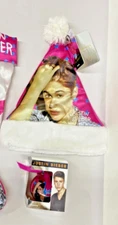 2 Piece Bundle Pink Justin Bieber Christmas Santa  Hat and Ornament