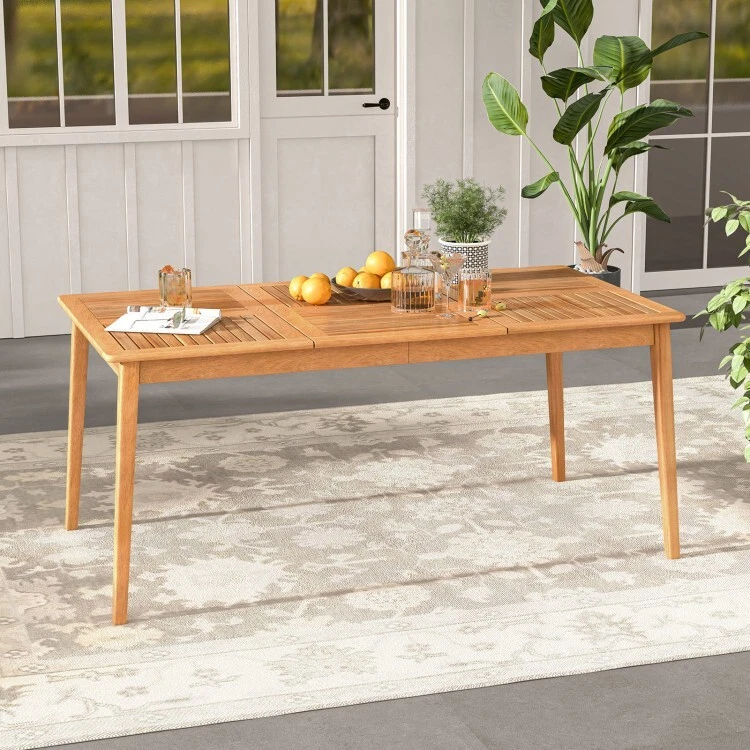 Patio Outdoor Garden Table Rectangle Furniture Dining Bistro Acacia Wood Table - Image 3 of 4