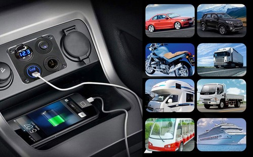 Auto Steckdose Ladegerät 12V24V 2USB Zigarettenanzünder Panel+Voltmeter Schalter - Zdjęcie 3 z 12