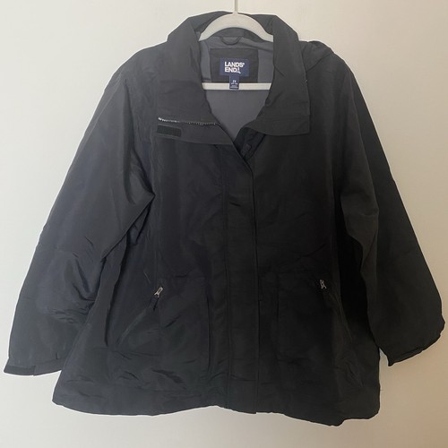 Lands End Womens Hooded Fisherman Packable Raincoat Size 2X Blue Nautical Beach