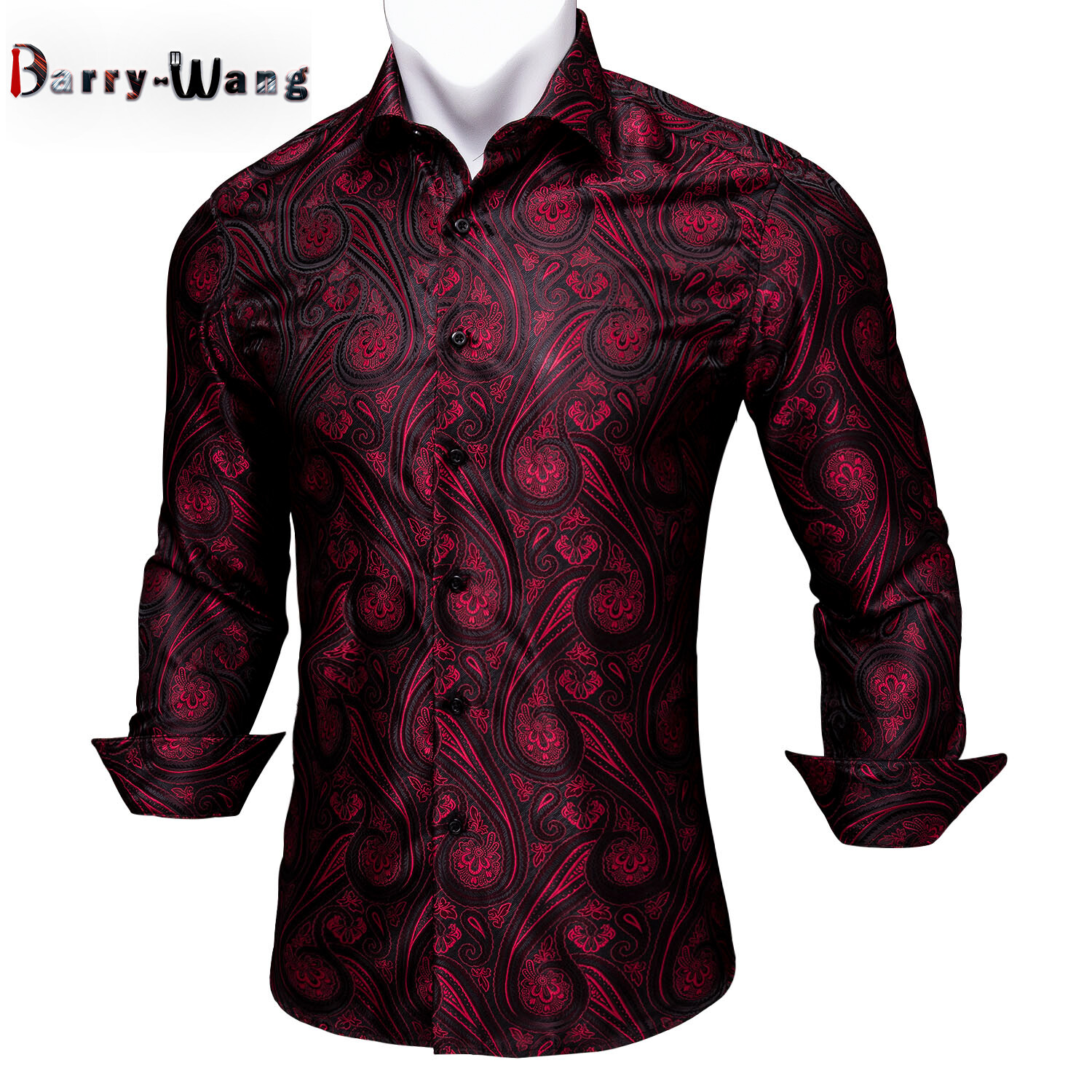 Mens Black Silk Shirt Long Sleeve Stain Casual Button Down Shirts S3XL