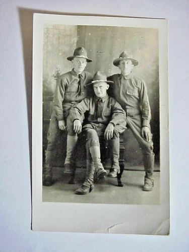 2 RPPC Real Photo POSTCARDS of 3 DOUGHBOYS WW1 Scranton Pennsylvania ID'd