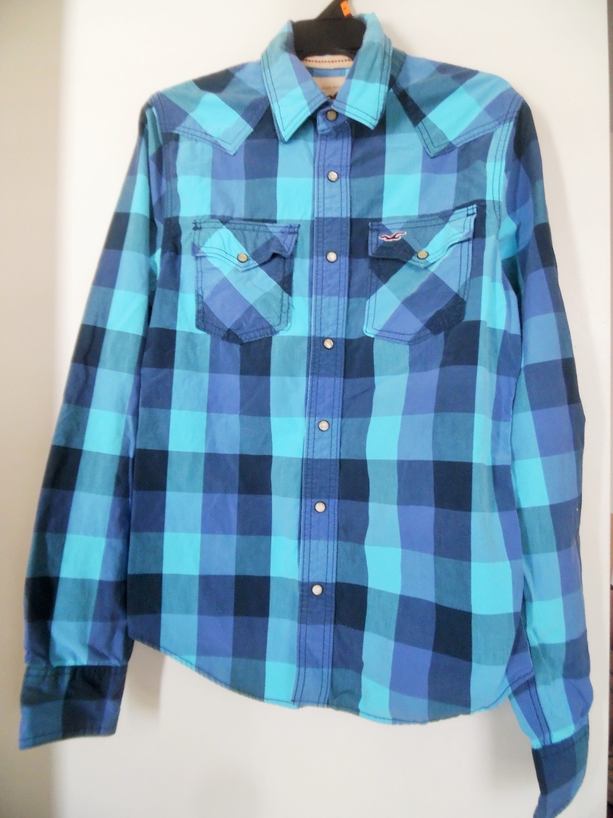 VTG Hollister Plaid  Front Button Long Sleeve Western Men's Shirt Sz M
