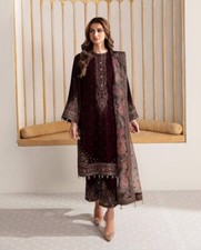 Wine Color Viscose Velvet Palazzo Suit With Soft Organza Dupatta For Reception