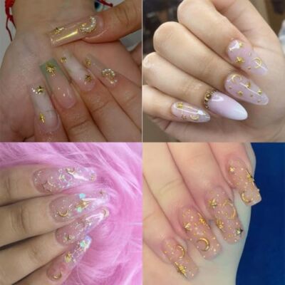 Mrltau 400 Stück Stern-Nail-Charms – Gold & Silber, Nageldekoration Für Kreative Nail-Art