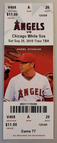 Los Angeles Angels Chicago White Sox Baseball Ticket 9/25 2010 Ramon Castro HR
