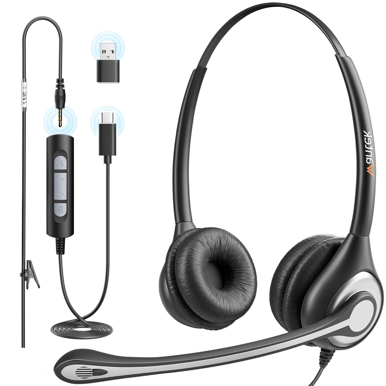 Headset With Microphone Noise Cancelling For Pc Laptop Chat 